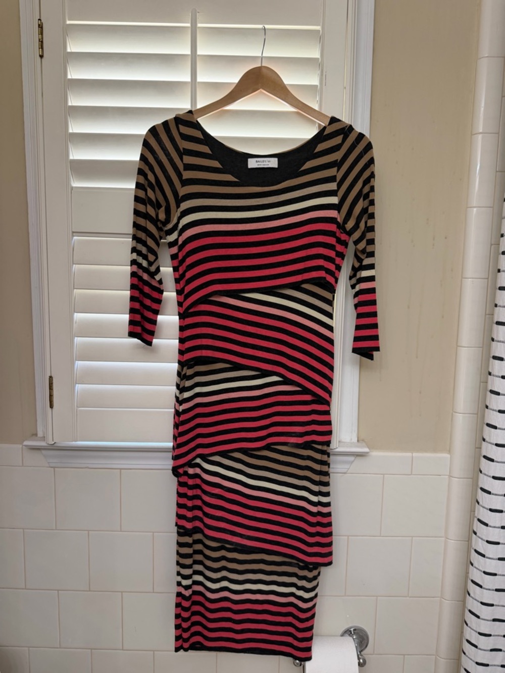 Bailey 44 Striped Pink Black and Tan Long Sleeve Dress